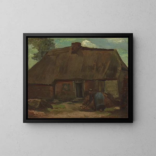 Cottage met boerendochter die aan het graven is - Vincent van Gogh — ingelijst kunstwerk aan de muur
