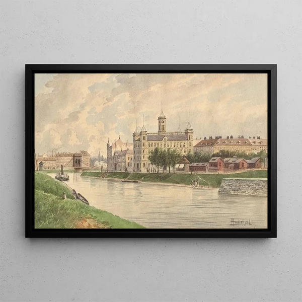 Vincenz Havlicek - Die Weissgrber Lnde in Wien mit dem DonauDampfschiffahrtsgebude.webp