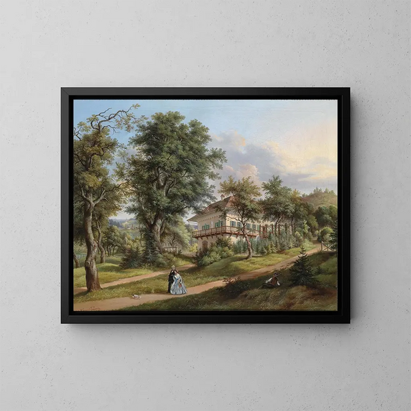 Landschap met park en wandelaars - Vinzenz Kreuzer — ingelijst kunstwerk aan de muur