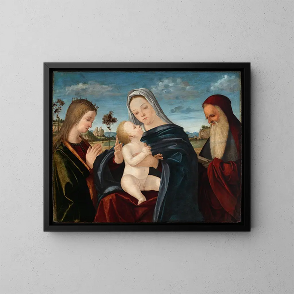 Marie met het Kind en de heiligen Catharina en Jeremia - Vittore Carpaccio — ingelijst kunstwerk aan de muur
