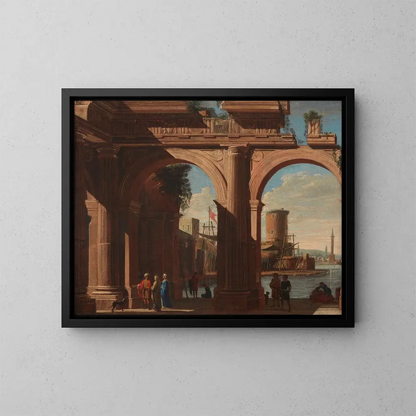 Arcade dorique met de Torre di S Vincenzo - Viviano Codazzi — ingelijst kunstwerk aan de muur