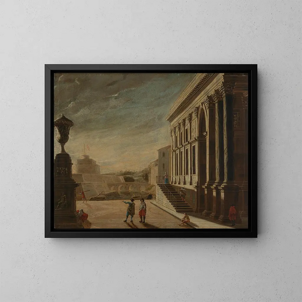 Vue fantaisiste romaine avec vue sur le château Saint-Ange - Viviano Codazzi — ingelijst kunstwerk aan de muur