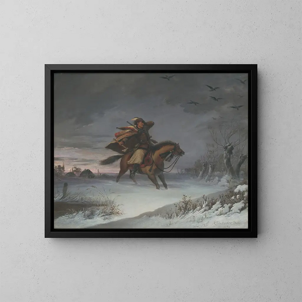 van het ruiter op paard - Vojtech Klimkovič — ingelijst kunstwerk aan de muur