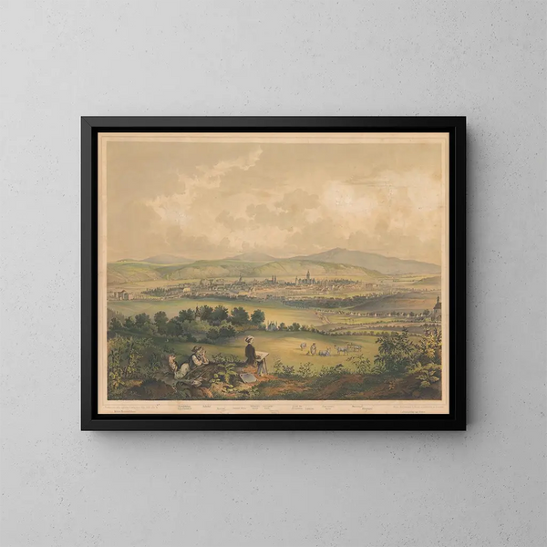 Uitzicht op Košice - Vojtech Klimkovič — ingelijst kunstwerk aan de muur