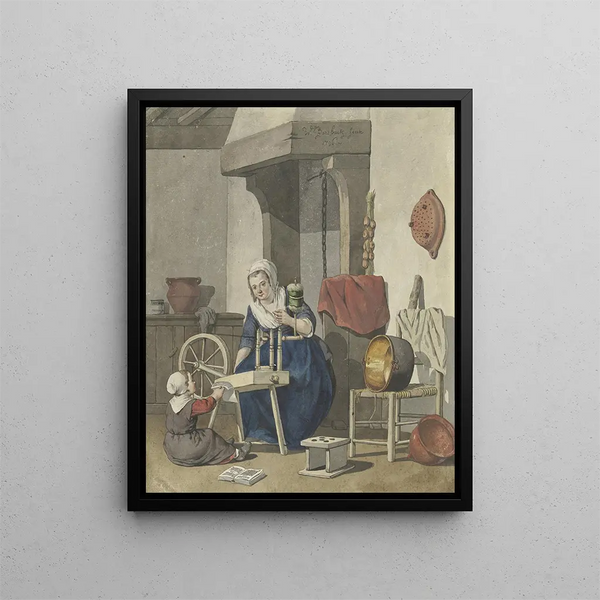 W Barthautz - Interieur met een spinnende vrouw met een kind.webp