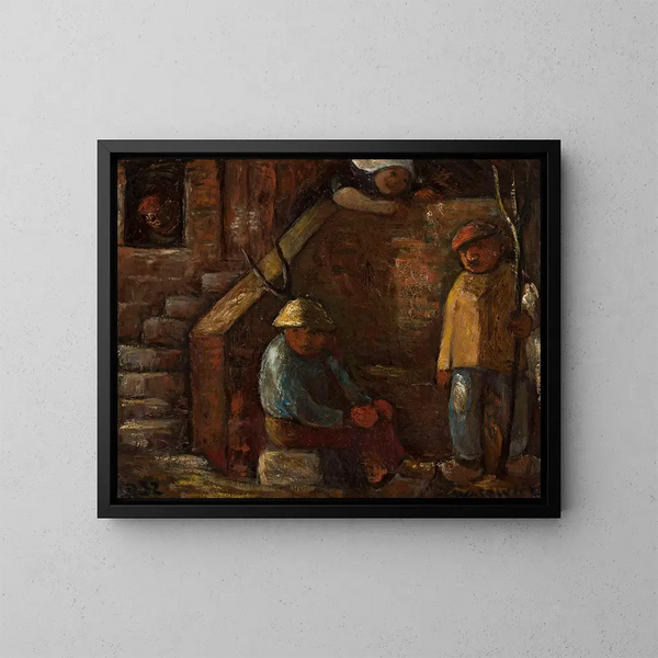 scène bij de trap - Wacław Wśowicz — ingelijst kunstwerk aan de muur