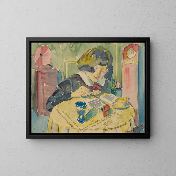 Vrouw die schrijft - Walter Gramatt — ingelijst kunstwerk aan de muur