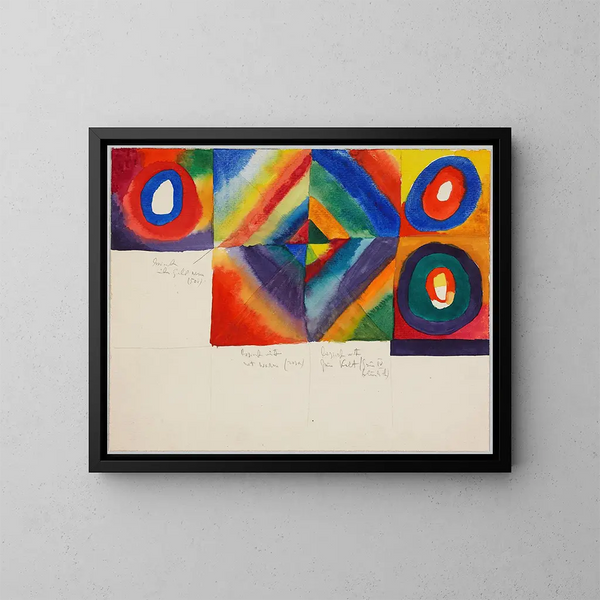 Kleurstudies met informatie over de schildertechniek - Wassily Kandinsky — ingelijst kunstwerk aan de muur