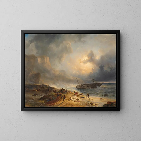 Scheepswrak voor de kust - Wijnand Nuyen — ingelijst kunstwerk aan de muur