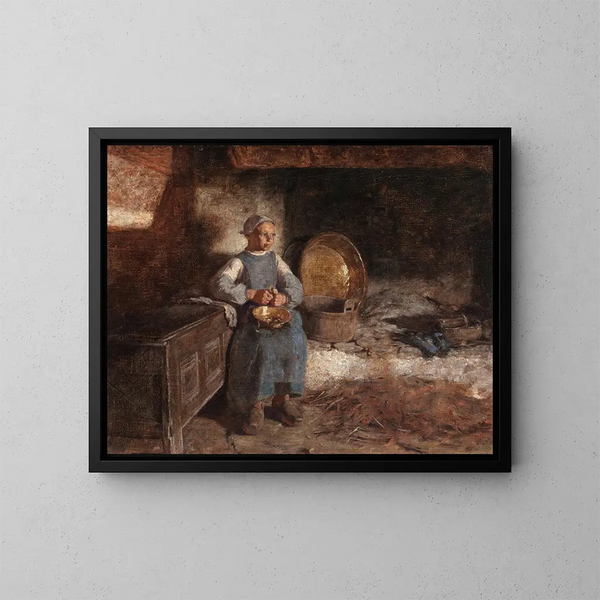 van een Hollands meisje dat aardappelen schilt - Wilder M. Darling — ingelijst kunstwerk aan de muur