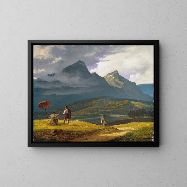 Landschapschilderij met berglandschap - Wilhelm Bendz — ingelijst kunstwerk aan de muur