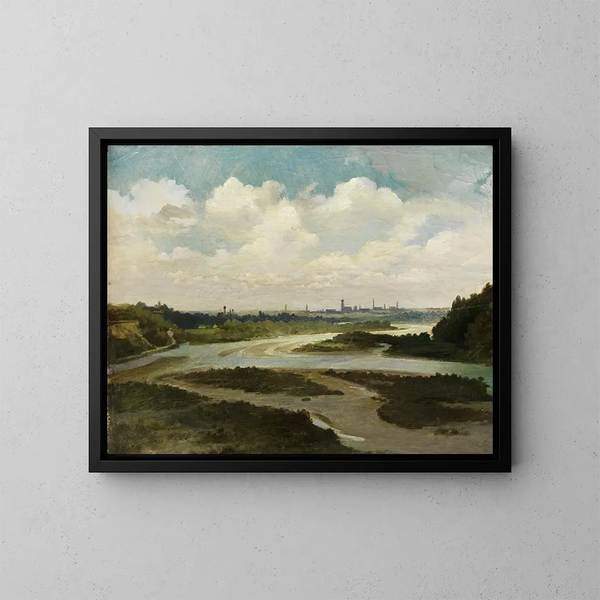 Valley of the Isar with view of Munich - Wilhelm Lichtenheld — framed artwork on a wall