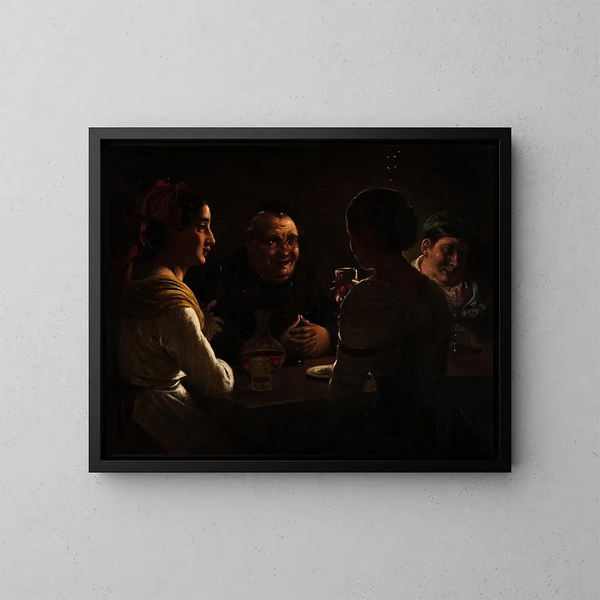 Abbate die spott met twee jonge meisjes - Wilhelm Marstrand — ingelijst kunstwerk aan de muur