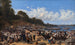 De gelovigen arriveren per boot bij de parochiekerk van Leksand aan het Siljan-meer, Zweden - Wilhelm Marstrand — weergave van het kunstwerk