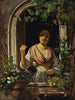 Vrouwelijke Italiaanse die vanaf een raam groet, eind jaren 1850 - Wilhelm Marstrand — weergave van het kunstwerk