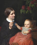 Portret van de vrouw van de kunstenaar met haar zoon Poul op haar knieën - Wilhelm Marstrand — weergave van het kunstwerk