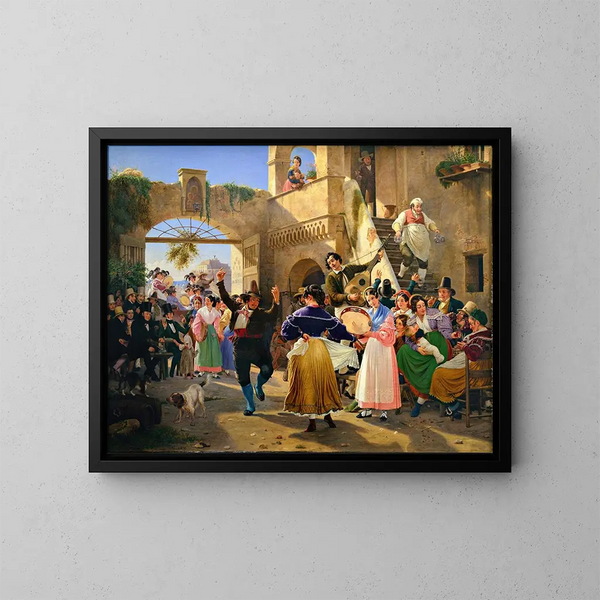 Romaanse schilderij verzameld voor het feest in een osteria - Wilhelm Marstrand — ingelijst kunstwerk aan de muur