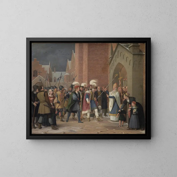 Svend Estridsen en de bisschop Vilhelm - Wilhelm Marstrand — ingelijst kunstwerk aan de muur