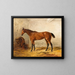 Een bruin paard in een stallen met een zadeldek - Wilhelm Richter — ingelijst kunstwerk aan de muur