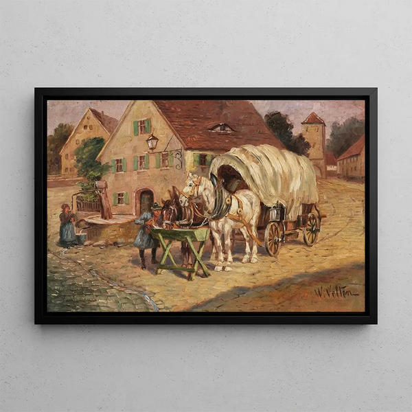 Wilhelm Velten - Fuhrwerk am Dorfbrunnen.webp
