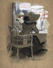 Portrait of a seated woman at a table - Will Houghton — artwork view