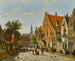 van een zonnige straat met een verre toren - Willem Koekkoek — weergave van het kunstwerk