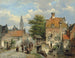 Figuren op een brug aan de rand van een Nederlands kanaal - Willem Koekkoek — weergave van het kunstwerk