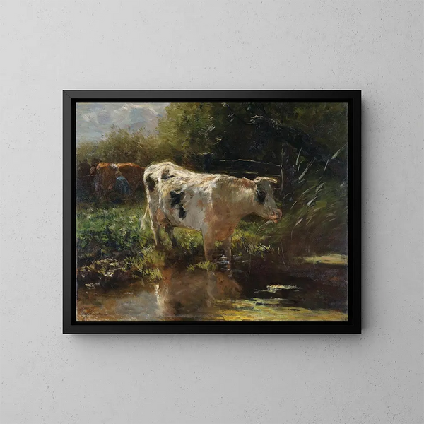 Koe naast een sloot - Willem Maris — ingelijst kunstwerk aan de muur