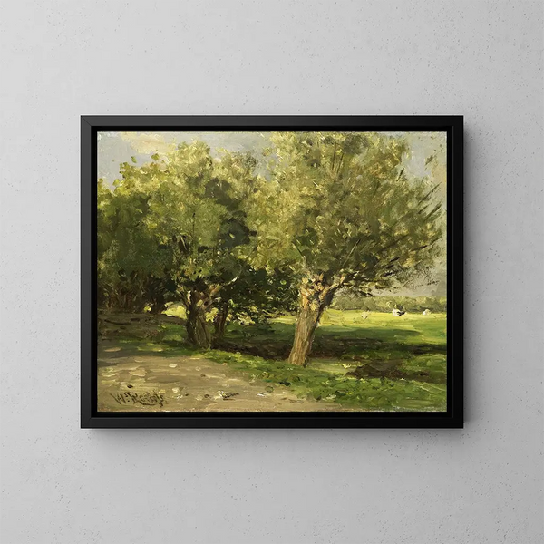 Wilgenbomen - Willem Roelofs — ingelijst kunstwerk aan de muur