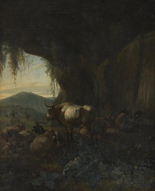 Willem Romeyn - A Shepherd and Cattle in a Cave.webp