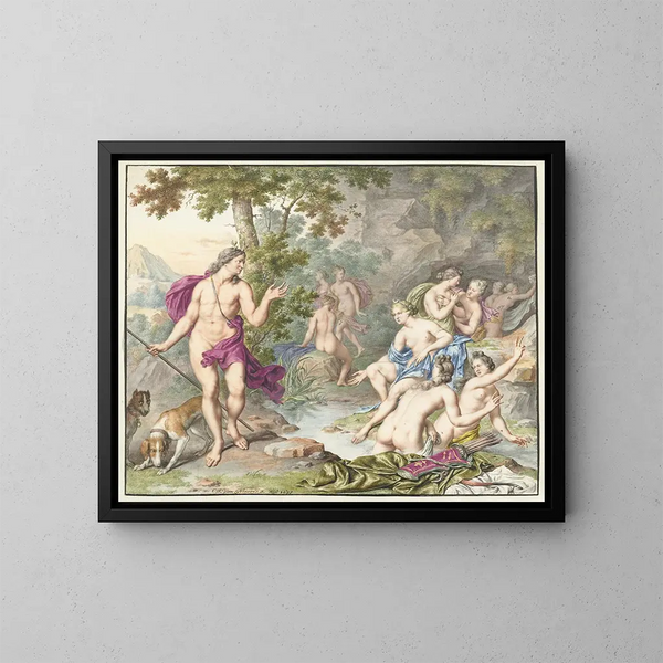 Actéon verrast Diane en haar nimfen - Willem Van Mieris — ingelijst kunstwerk aan de muur