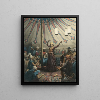Willem de Famars Testas - Egyptian dancer in a tent with musicians and spectators.webp