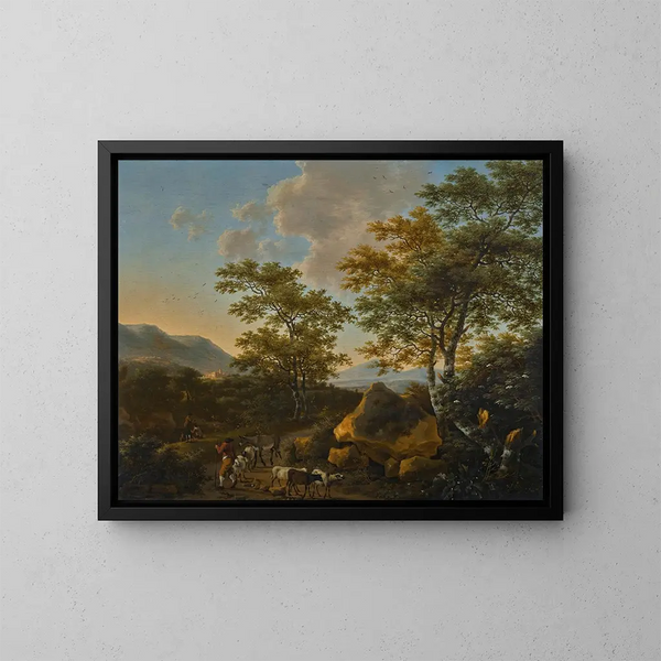 Landschap in cursief met herders - Willem de Heusch — ingelijst kunstwerk aan de muur