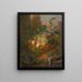 a painting featuring a urn filled with flowers, grapes, peaches, plums, and apricots, a pineapple, and a pigeon in the foreground - Willem van Leen — framed artwork on a wall