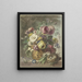 Bouquet of flowers in a figurative pot with a putto and a bird's nest in the background, a statue - Willem van Leen — framed artwork on a wall