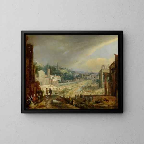 Een uitzicht op het Campo Vaccino in Rome - Willem van Nieulandt de Jonge — ingelijst kunstwerk aan de muur