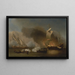 Een actie op zee voor de kust van de Barbaarse kust met galeren en Engelse schepen - Willem van de Velde de Jonge — ingelijst kunstwerk aan de muur