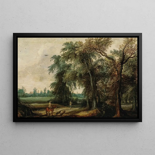 Willem van den Bundel - A wooded landscape with hunters.webp
