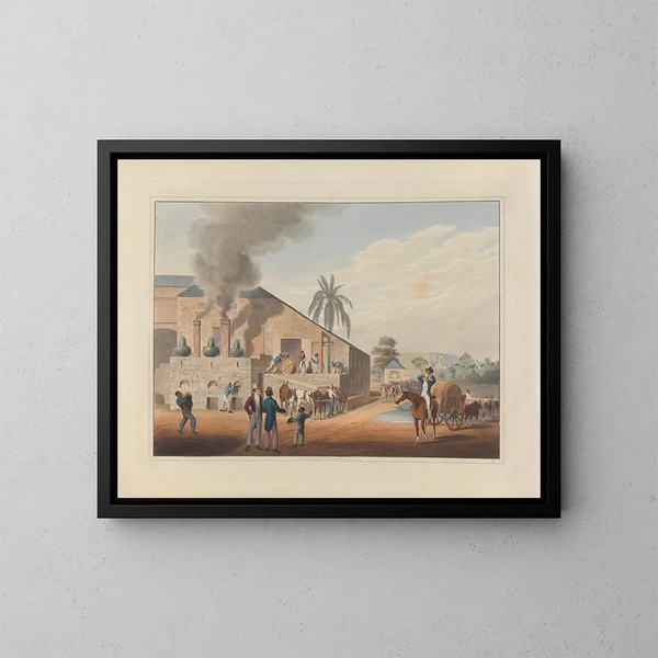 Buiten schilderij van het genezingshuis en de distilleerderijen - William A V Clark — ingelijst kunstwerk aan de muur