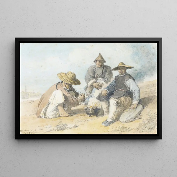 William Alexander - Three Chinese Figures Smoking The Bridge Pagoda Shanghai Beyond.webp