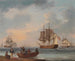 Marins die van de kust wegvaren om de vloot te bereiken - William Anderson — weergave van het kunstwerk