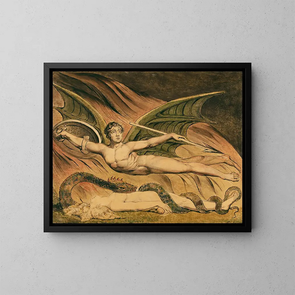 Satan juichend op Eva - William Blake — ingelijst kunstwerk aan de muur