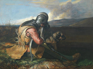 William Borthwick Johnstone - A warrior with his dog in an extensive landscape.webp