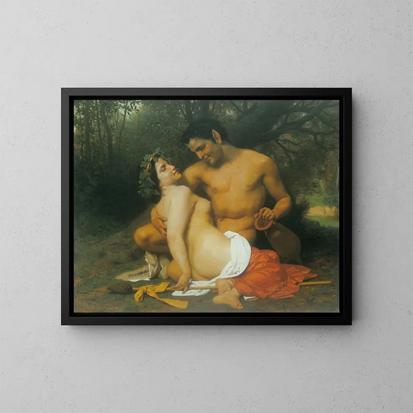 Faune en Bacchante - William Bouguereau — ingelijst kunstwerk aan de muur