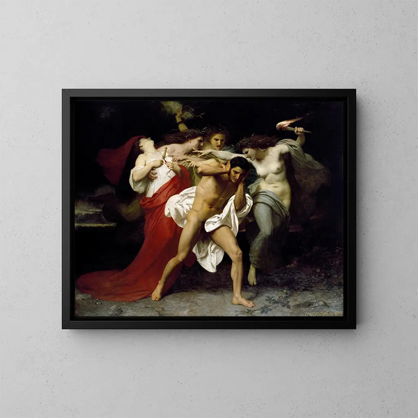 Oreste achtervolgd door de Furiën - William Bouguereau — ingelijst kunstwerk aan de muur