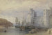 Landschap met schepen voor het kasteel van Caernarfon - William Callow — weergave van het kunstwerk