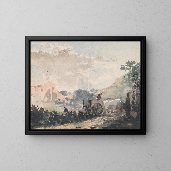 Landschapschilderij met kar - William Collins — ingelijst kunstwerk aan de muur