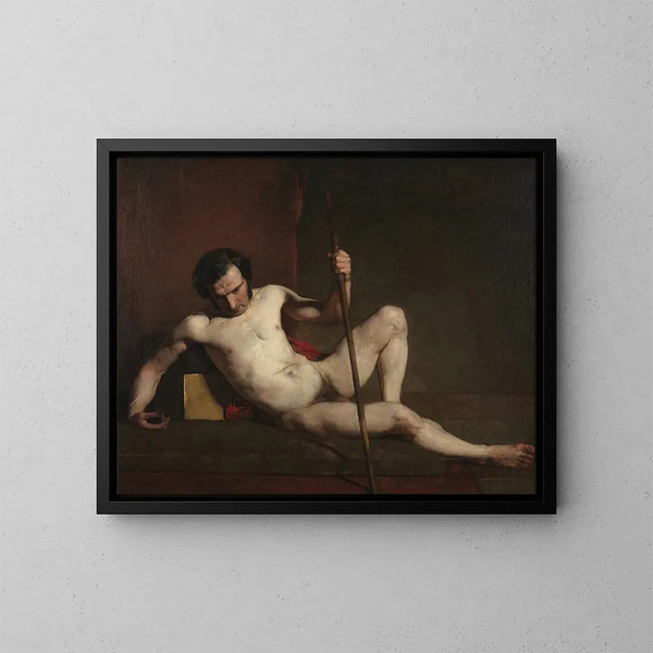 van een mannelijk naakt die leunt op een stok - William Etty — ingelijst kunstwerk aan de muur