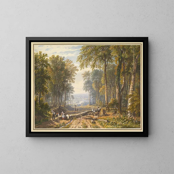 Houthakkers in Park Place, Henley, met de Theems op de achtergrond - William Havell — ingelijst kunstwerk aan de muur