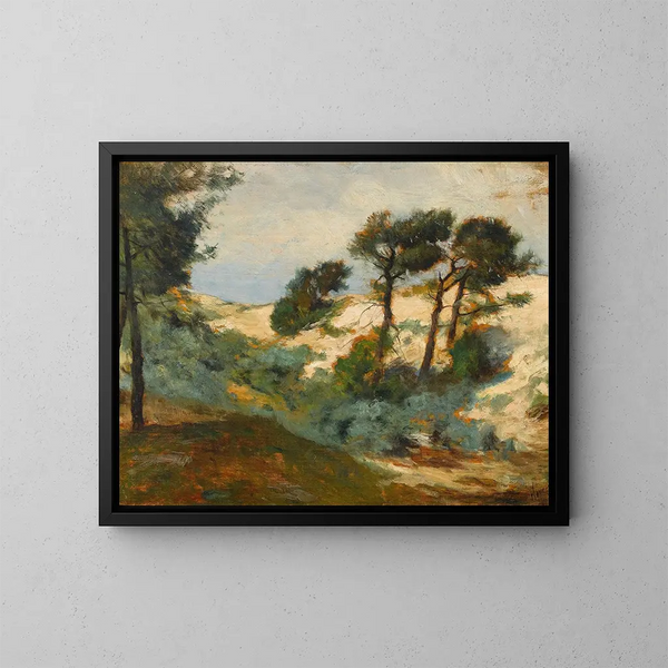 Duinen en struikgewas met dennenbomen - William Henry Howe — ingelijst kunstwerk aan de muur